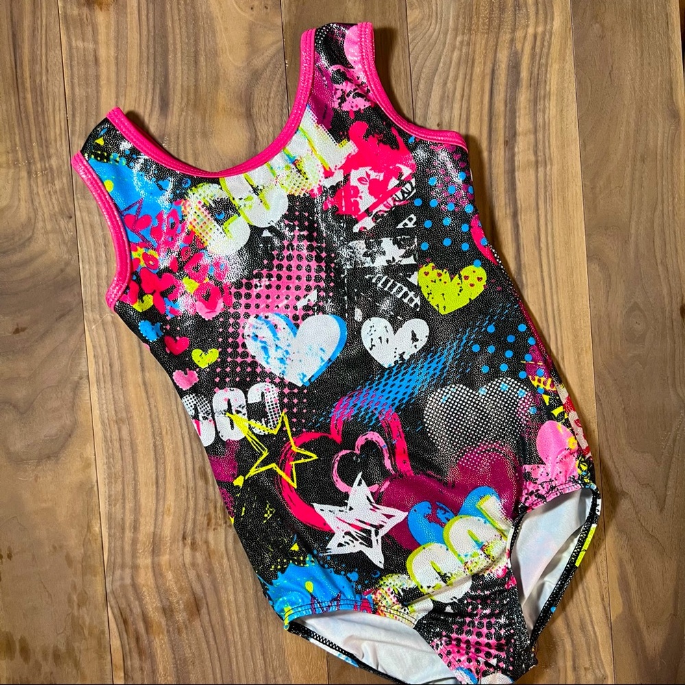 Girls Gymnastic Leotard - Pink Black Graffiti - Small